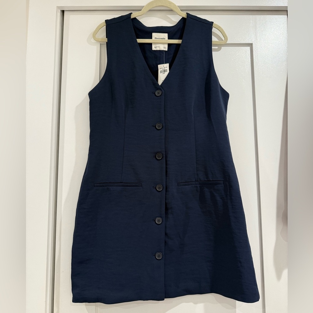 Abercrombie & Fitch Navy Button-Down Vest Mini Dress